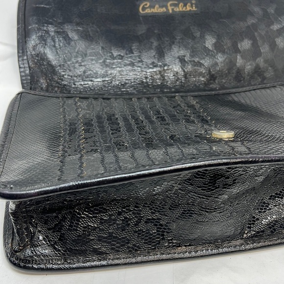Carlos Falchi Mixed Exotic Lizard, Ostrich Snap Envelope Clutch Shoulder Bag